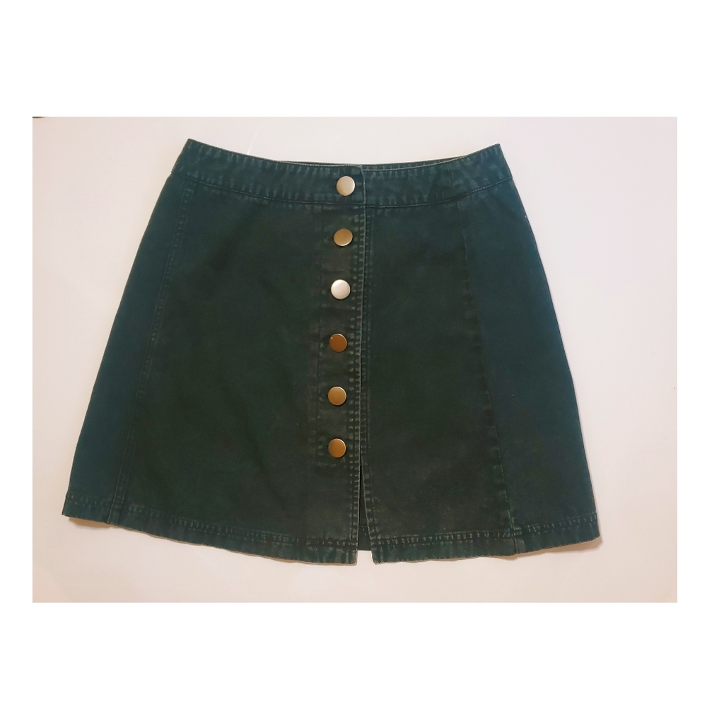 Schoolgirl Black Ashy Denim Button Down Skirt